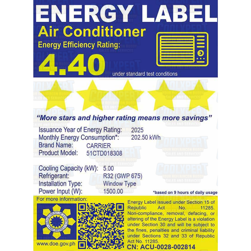 CARRIER WINDOW TYPE INVERTER – AURA WITH REMOTE 51CTD018308 2.0HP - Image 2