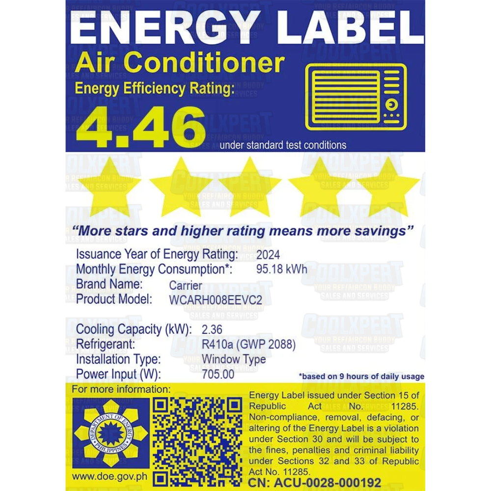 CARRIER WINDOW TYPE INVERTER – AURA WITH REMOTE WCARJOO9EEV 1.0HP - Image 2